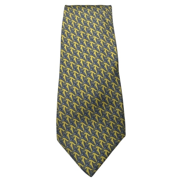 Hermes Other - HERMÈS Paris Silk Tie Yellow and Blue Geometric Flying Fish Design 7162 FA